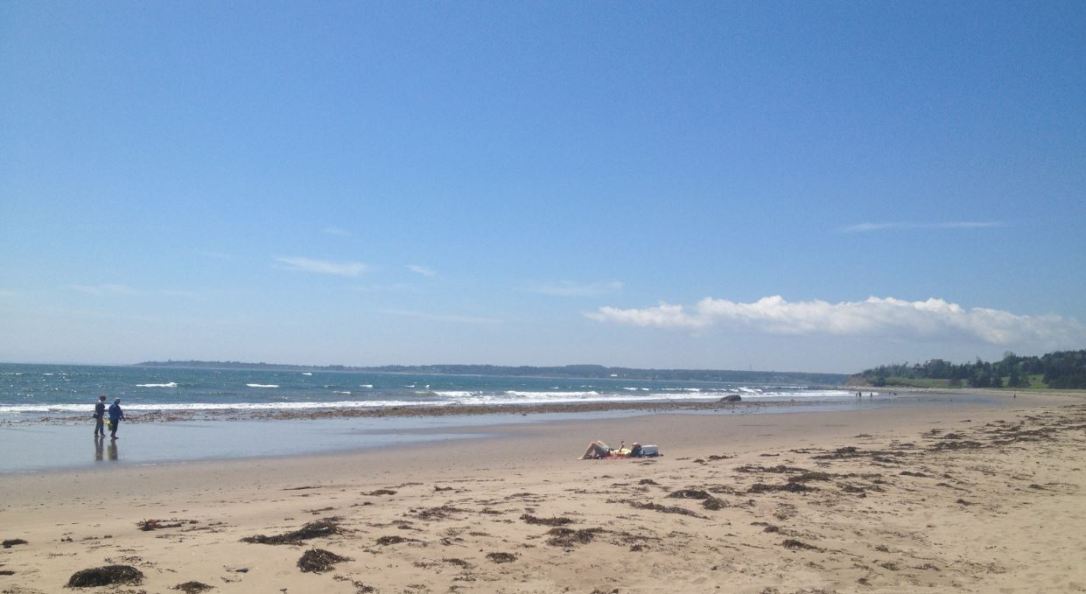 Beachgoers stroll along the water's edge and layout in the sun at Conrad's Beach.